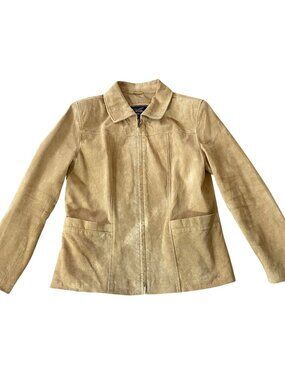 Atelier B. Thomas Beige Suede Leather Jacket Zip Front Fully Lined Medium